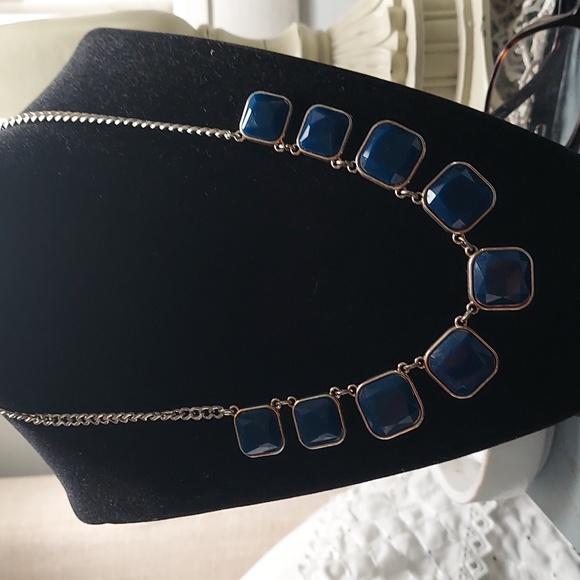 Cobalt Blue Square Stone Statement Chunky Necklace - Picture 6 of 11